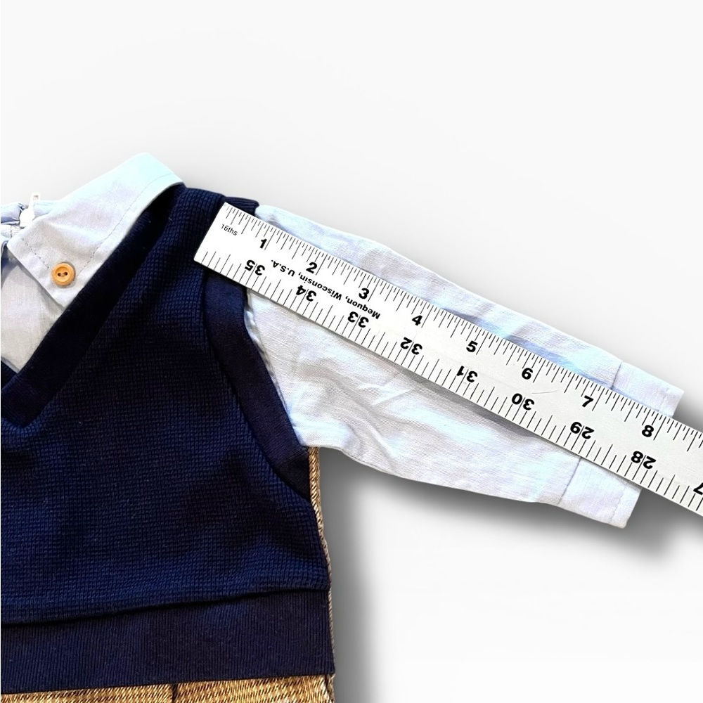 vtg baby boys 3-6 months 1pc suit vest houndstooth bottoms blue Top Romper A-8 - Picture 7 of 7